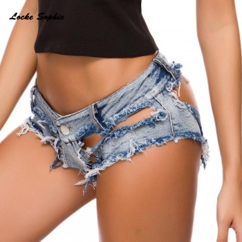 Low waist Sexy Womens denim shorts 2019 Summer denim cotton Splicing Ladies broken hole Skinny Nightclub super Sexy short jeans